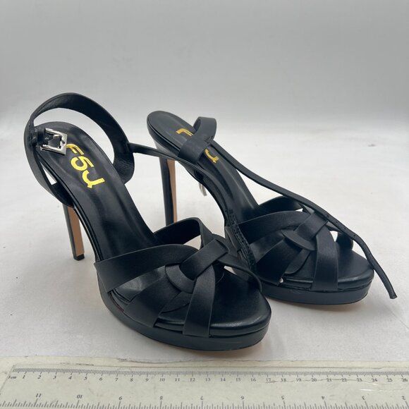 FSJ Black Stylish High Heel Strappy Sandals Open Toe Ankle Strap Platform Shoes - Picture 4 of 8